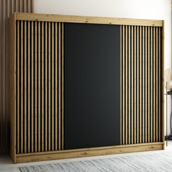 Pojemna szafa LAMELO 250 w kolorze dąb artisan z lamelami na frontach, polskie meble w Holandii