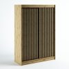 Een ruime kledingkast in loftstijl met lamellen, perfect voor de slaapkamer, woonkamer of hal, in de kleur artisan eiken.
