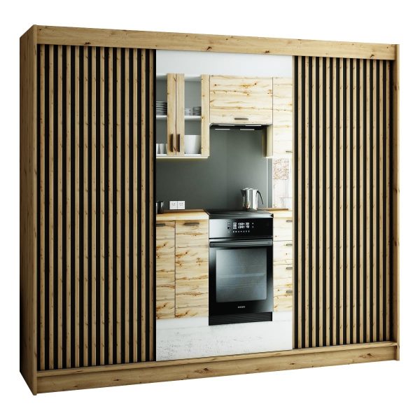 LAMELO II 250 eiken kast met lamellen en spiegel. Deze kledingkast is extreem ruim en functioneel