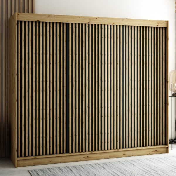 LAMELO I kledingkast 250 cm met lamellen in de kleur artisan eiken – een grote, robuuste kast voor de slaapkamer.