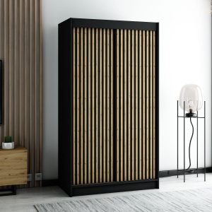 Mała pojemna czarna szafa w stylu loft z lamelami