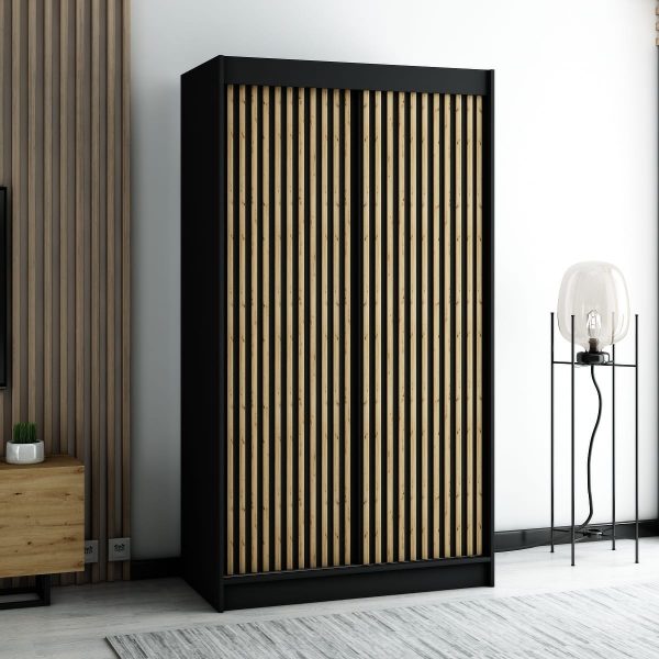 Mała pojemna czarna szafa w stylu loft z lamelami