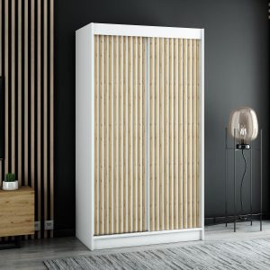 Mała pojemna biała szafa w stylu loft z lamelami