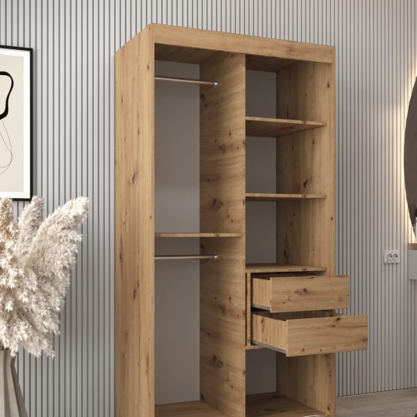 Wnętrze szafy 100 z szufladami w kolorze dąb artisan