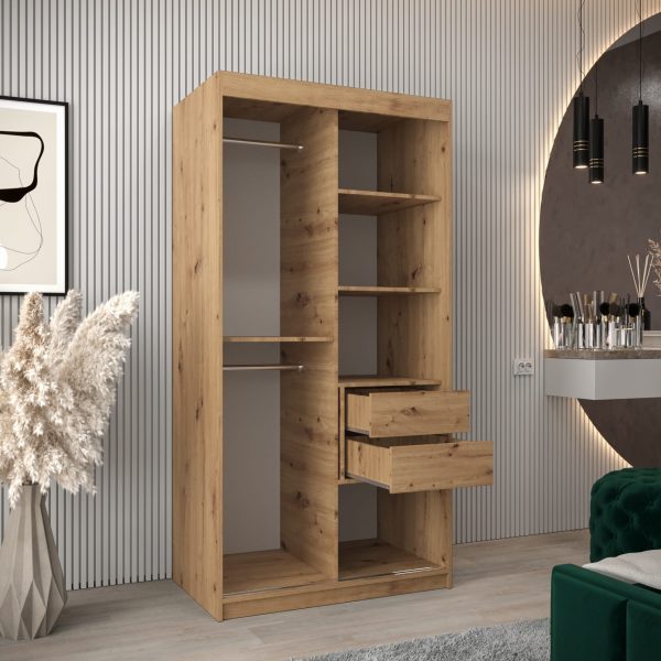 Wnętrze szafy 100cm, w kolorze dąb artisan, z szufladami