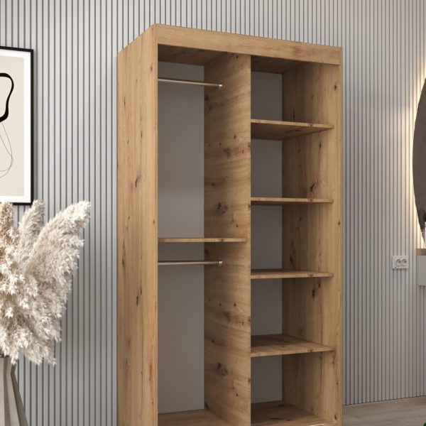 Wnętrze szafy 100cm, w kolorze dąb artisan, bez szuflad