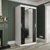 Kast MARMUR T1 100, witte kast en zwart marmeren front met spiegel