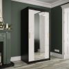 Kast MARMUR T1 100, zwarte kast en wit gemarmerd front met spiegel