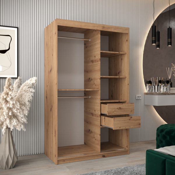 Wnętrze szafy 120 z szufladami w kolorze dąb artisan