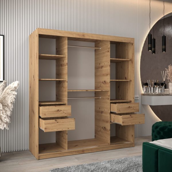 wnętrze szafy 180, dąb artisan z szufladami