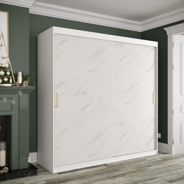 Kledingkast MARMUR T 200 met een wit corpus en een wit marmerlook front.