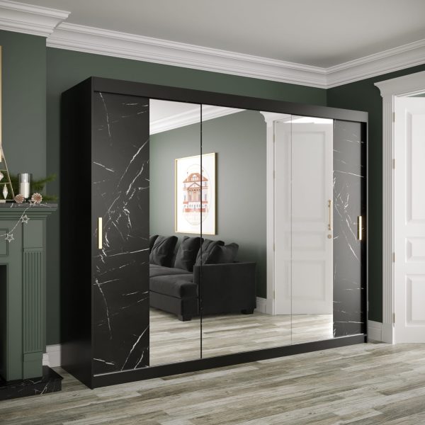 Szafa MARMUR T2 250, czarny korpus, czarny marmurkowy front z lustrem