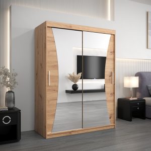 Szafa MONACO 150 cm, korpus w kolorze dąb artisan fronty dąb artisan z lustrem