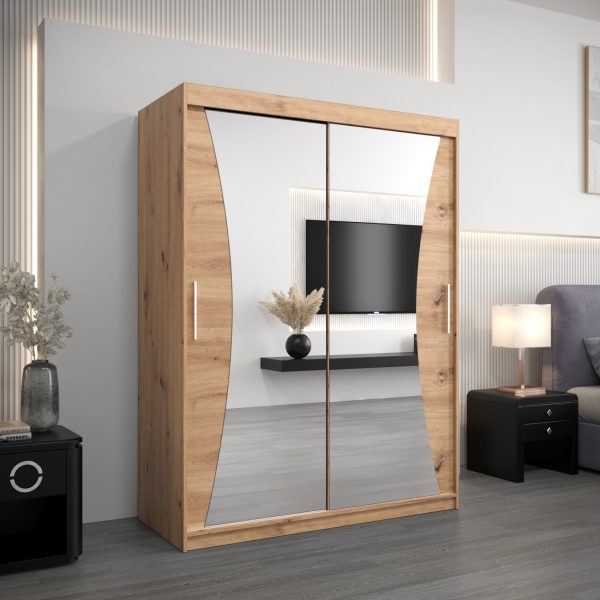 Szafa MONACO 150 cm, korpus w kolorze dąb artisan fronty dąb artisan z lustrem