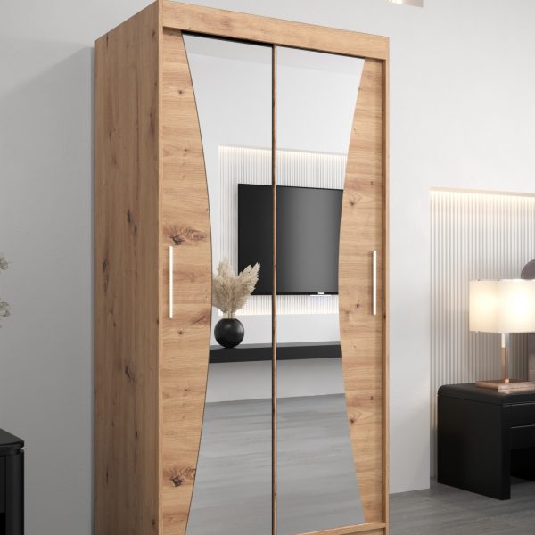 Szafa MONACO 100 cm, korpus w kolorze dąb artisan fronty dąb artisan z lustrem