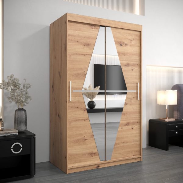 Szafa BOLIWIA 120 cm, korpus w kolorze dąb artisan, fronty dąb artisan z lustrem