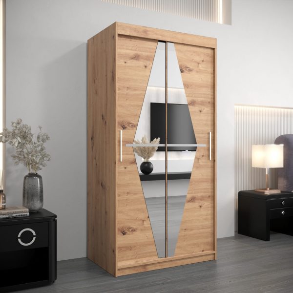 Szafa BOLIWIA 100 cm, korpus w kolorze dąb artisan, front dąb artisan z oszlifowanym lustrem