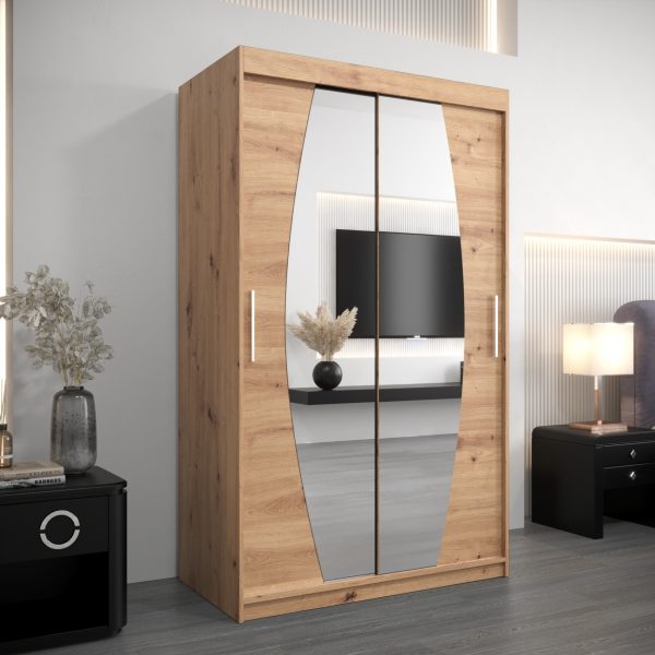 Szafa ELIPSO 120 cm, korpus w kolorze dąb artisan fronty dąb artisan z lustrem