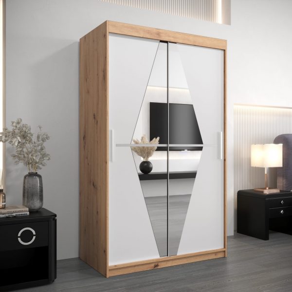 Szafa BOLIWIA 120 cm, korpus w kolorze dąb artisan, fronty białe z lustrem