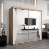 Szafa MONACO 200 cm, korpus w kolorze dąb artisan fronty białe z lustrem
