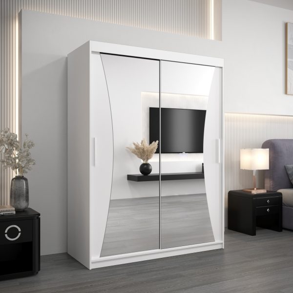 Szafa MONACO 150 cm, korpus w kolorze białym fronty białe z lustrem