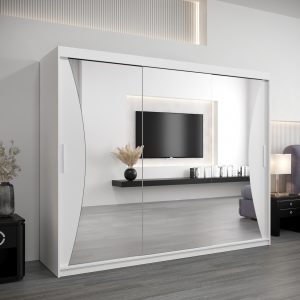 Szafa MONACO 250 cm, korpus w kolorze białym fronty białe z lustrem