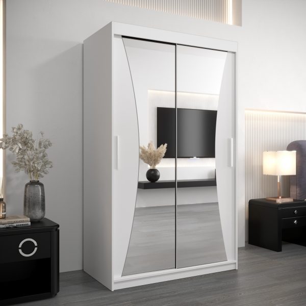 Szafa MONACO 120 cm, korpus w kolorze białym fronty białe z lustrem