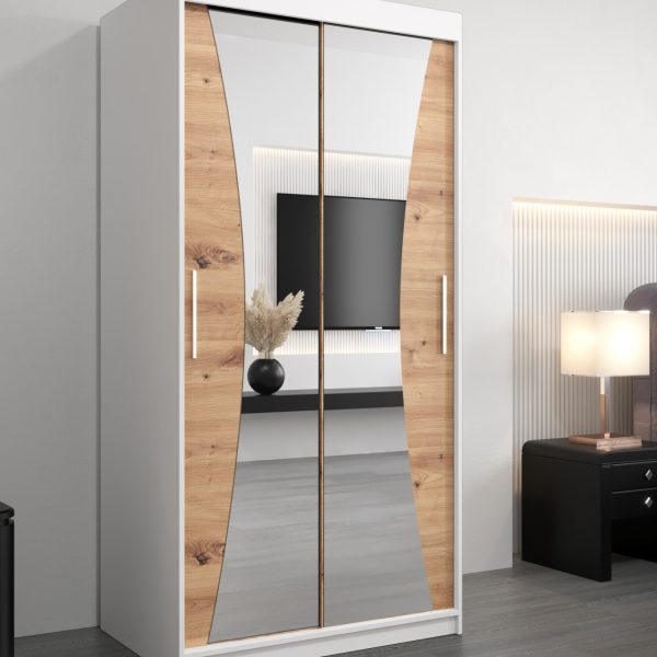 Szafa MONACO 100 cm, korpus w kolorze białym fronty dąb artisan z lustrem