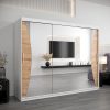 Szafa MONACO 250 cm, korpus w kolorze białym fronty dąb artisan z lustrem