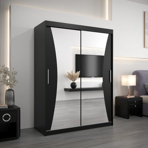 Szafa MONACO 150 cm, korpus w kolorze czarnym fronty czarne z lustrem