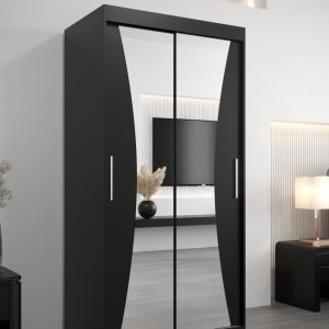 Szafa MONACO 100 cm, korpus w kolorze czarnym fronty czarne z lustrem