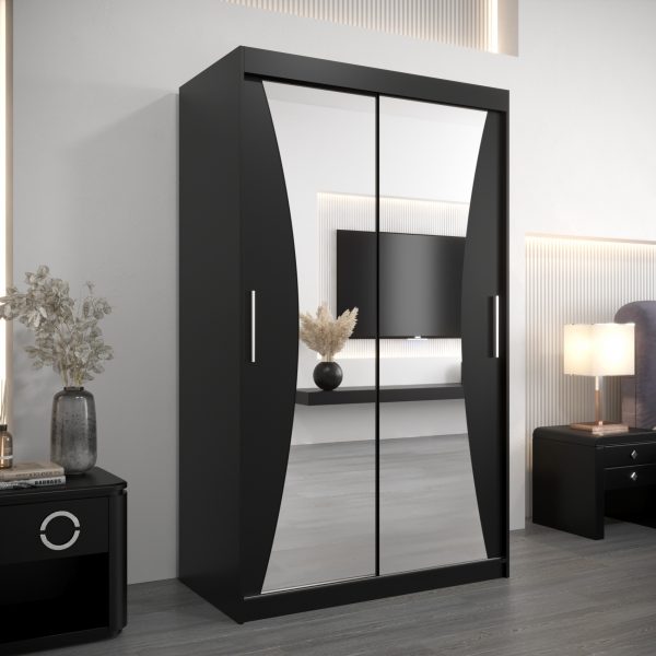 Szafa MONACO 150 cm, korpus w kolorze czarnym fronty czarne z lustrem