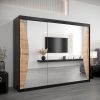 Szafa MONACO 250 cm, korpus w kolorze czarnym fronty dąb artisan z lustrem
