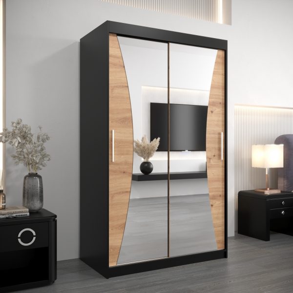 Szafa MONACO 120 cm, korpus w kolorze czarnym fronty dąb artisan z lustrem
