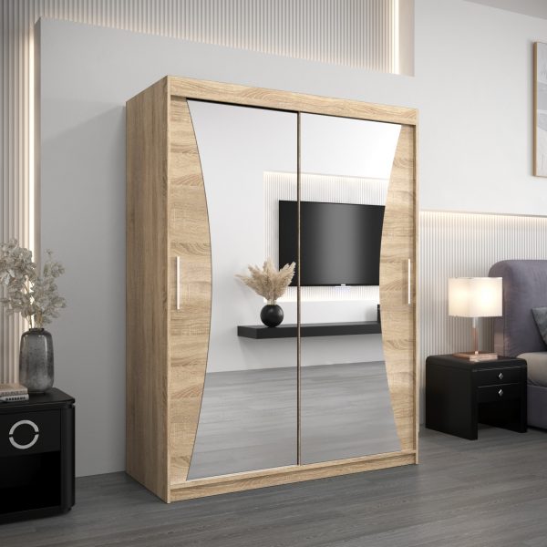 Szafa MONACO 150 cm, korpus w kolorze dąb sonoma fronty dąb sonoma z lustrem
