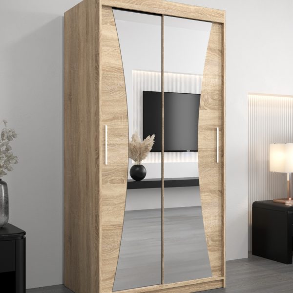 Szafa MONACO 100 cm, korpus w kolorze dąb sonoma fronty dąb sonoma z lustrem