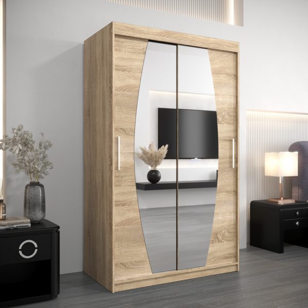 Szafa ELIPSO 120 cm, korpus w kolorze dąb sonoma fronty dąb sonoma z lustrem