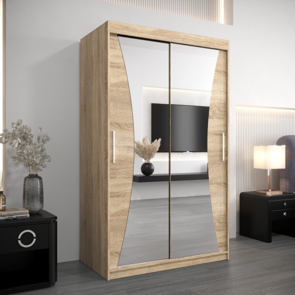Szafa MONACO 120 cm, korpus w kolorze dąb sonoma fronty dąb sonoma z lustrem
