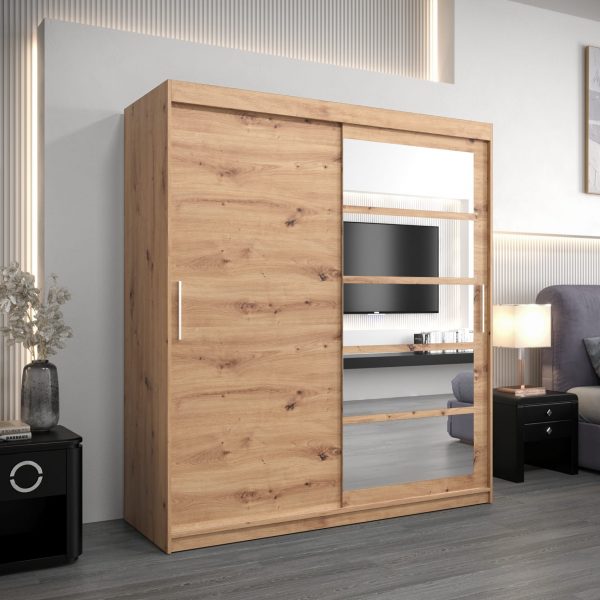Szafa RENO 1 180, korpus w kolorze dąb artisan, fronty dąb artisan z lustrem