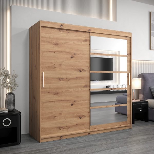 Szafa RENO 1 200, korpus w kolorze dąb artisan, fronty dąb artisan z lustrem
