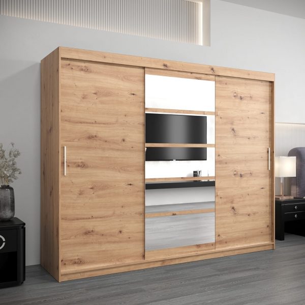 Szafa RENO 1 250, korpus w kolorze dąb artisan, fronty dąb artisan z lustrem