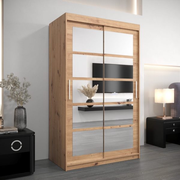 Szafa RENO 2 120, korpus w kolorze dąb artisan, fronty dąb artisan z lustrem