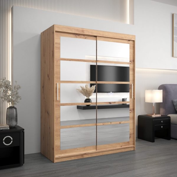 Szafa RENO 2 150, korpus w kolorze dąb artisan, fronty dąb artisan z lustrem