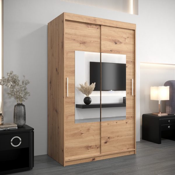 Szafa ATLANTA 120, korpus w kolorze dąb artisan, fronty dąb artisan z lustrem