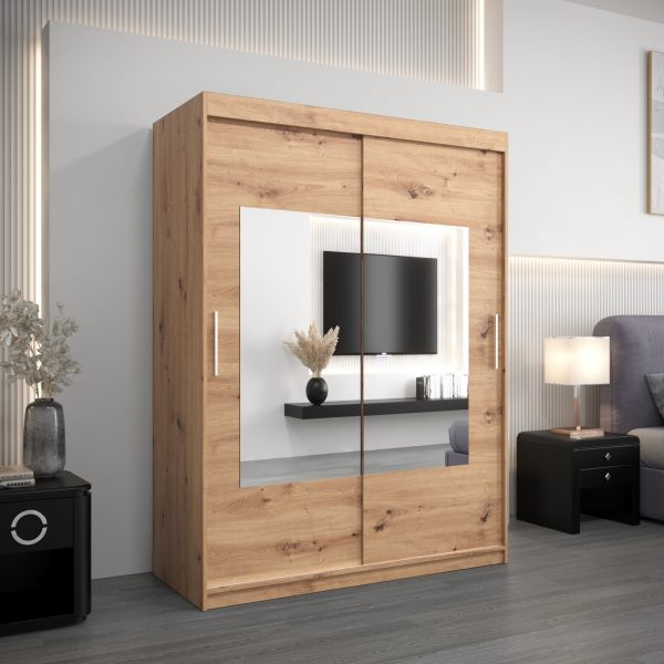 Szafa ATLANTA 150, korpus w kolorze dąb artisan, fronty dąb artisan z lustrem