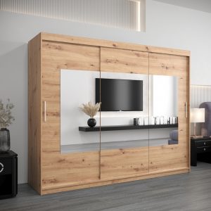 Szafa ATLANTA 250, korpus w kolorze dąb artisan, fronty dąb artisan z lustrem