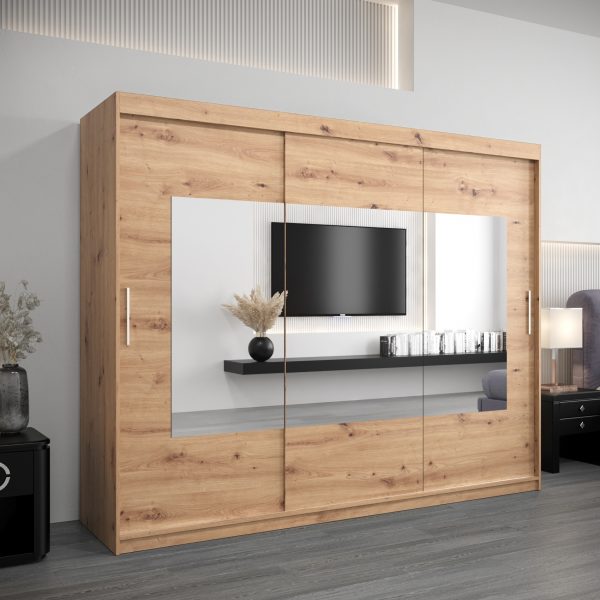 Szafa ATLANTA 250, korpus w kolorze dąb artisan, fronty dąb artisan z lustrem