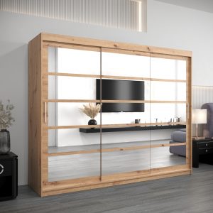 Szafa RENO 2 250. Korpus w kolorze dąb artisan, fronty dąb artisan z lustrem