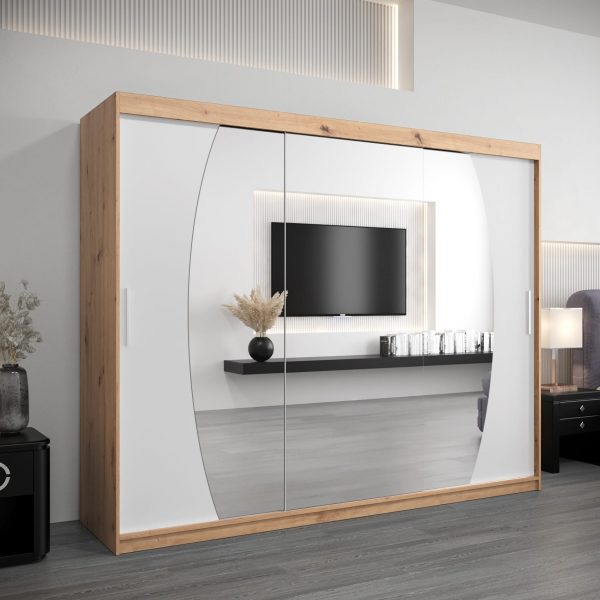 Szafa ELIPSO 250 cm korpus w kolorze dąb artisan, fronty białe z lustrem