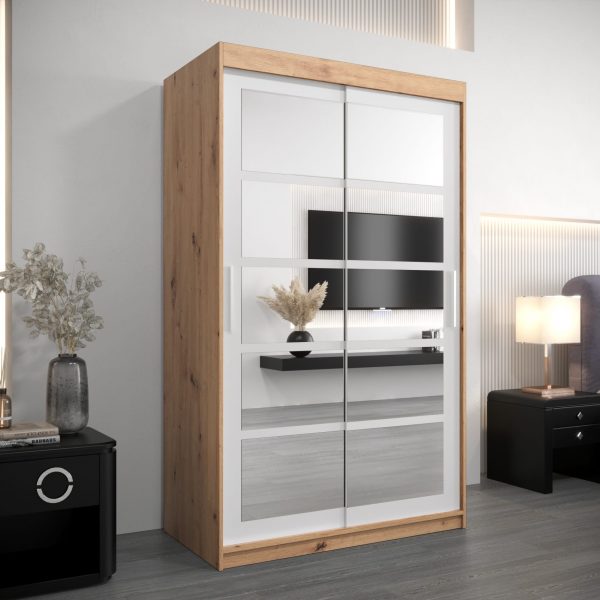 Szafa RENO 2 120, korpus w kolorze dąb artisan, fronty białe z lustrem